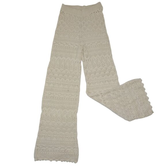 Handcrafted Crochet Wide-Leg Pants Boho Style - Beige Size S, NWOT - Picture 4 of 7